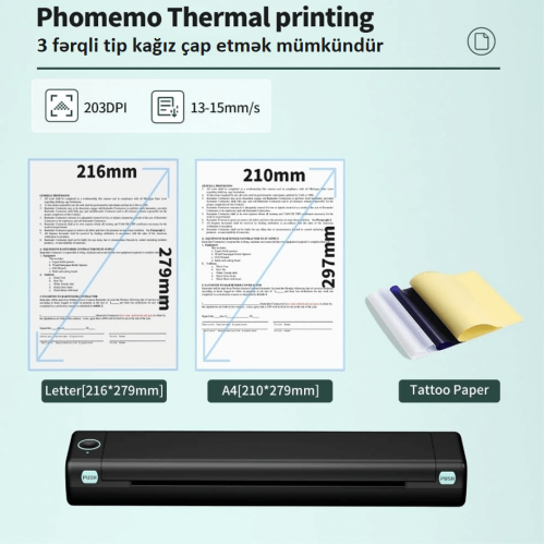 Phomemo Daşınabilən Termal Printer M08F Phomemo Daşınabilən Termal Printer M08F