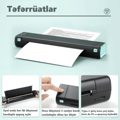 Phomemo Daşınabilən Termal Printer M08F Phomemo Daşınabilən Termal Printer M08F